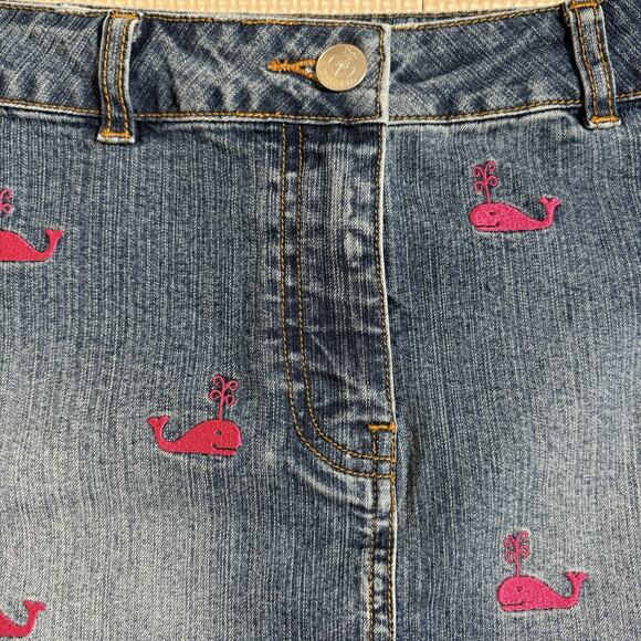 Lilly Pulitzer Denim Mini Skirt with Embroidered Pink Whales Size 4 Beach - Picture 4 of 12